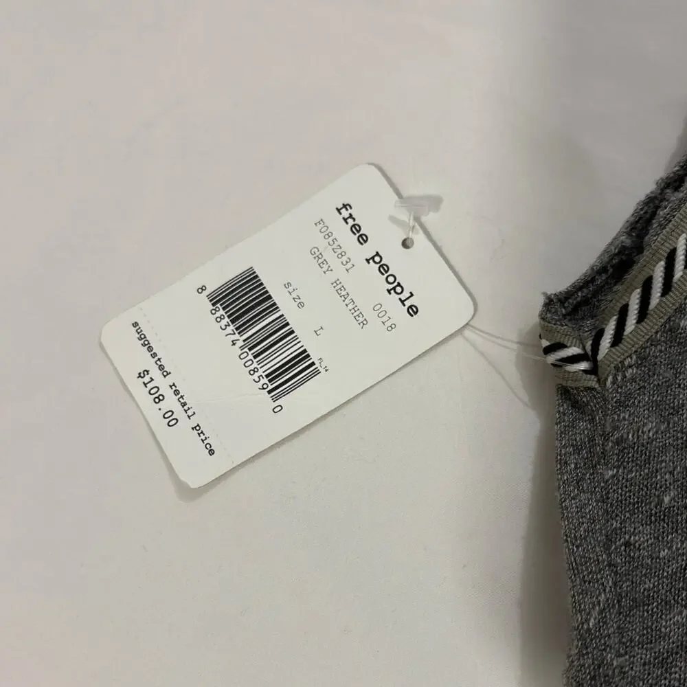 NWT Free People Women’s Large Sabrina Maxi Dress Grey Cotton Slit Beachy Boho